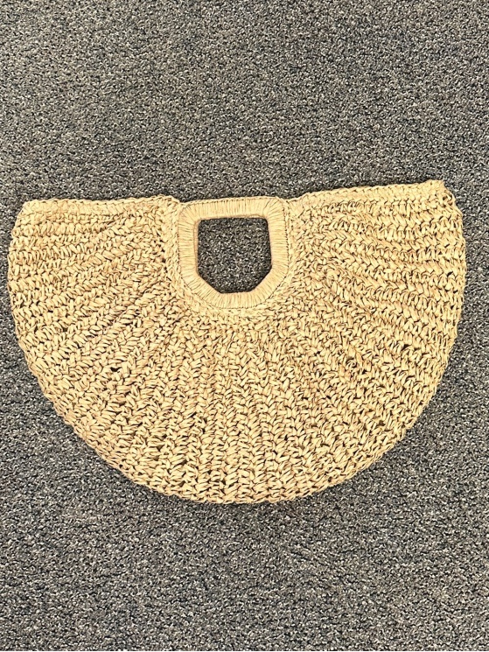Woven Straw Half-Moon Handbag - Natural Tan